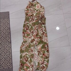 ILLA ILLA Pink & Olive Floral Halter Maxi Dress